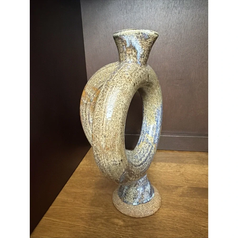 Studio Art Pottery Ring Loop Vase Pitcher Hand Thrown 10.25